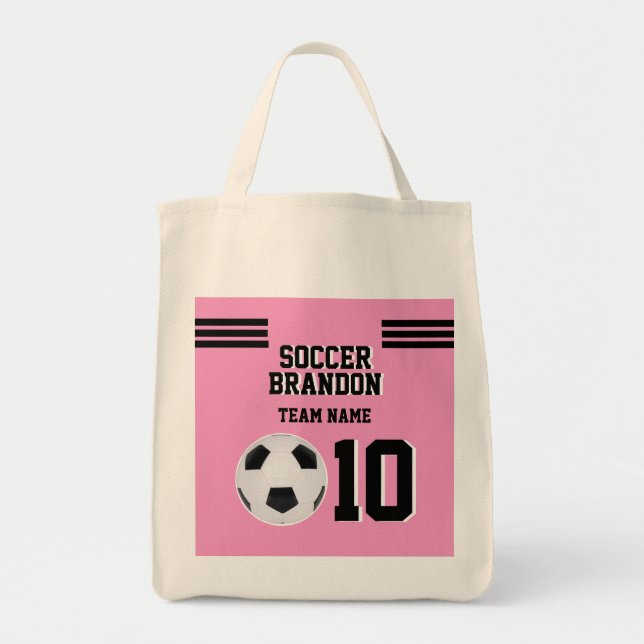 Bolsa Tote jogador rosa de tote de futebol preto personalizad (Frente)