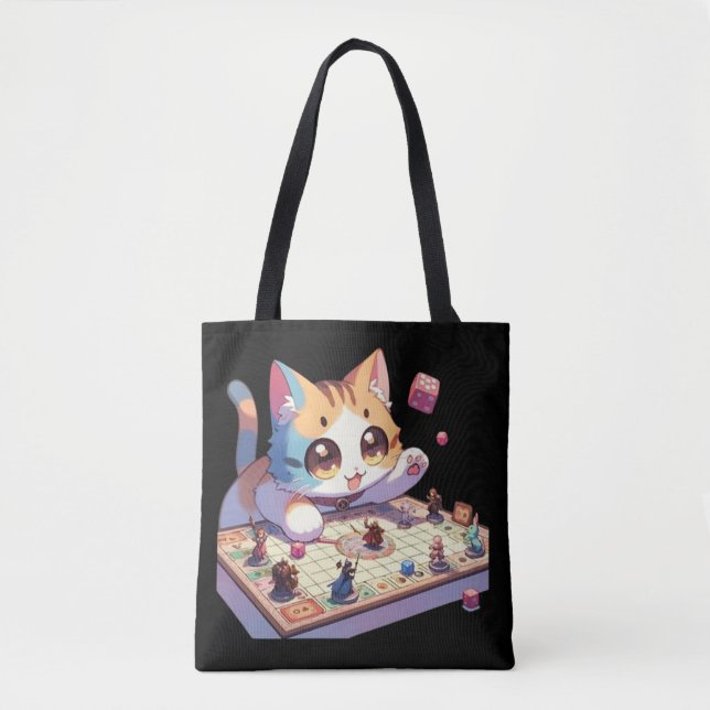 Bolsa Tote Jogo de Tabuleiro Gato Lançando Dados (Frente)