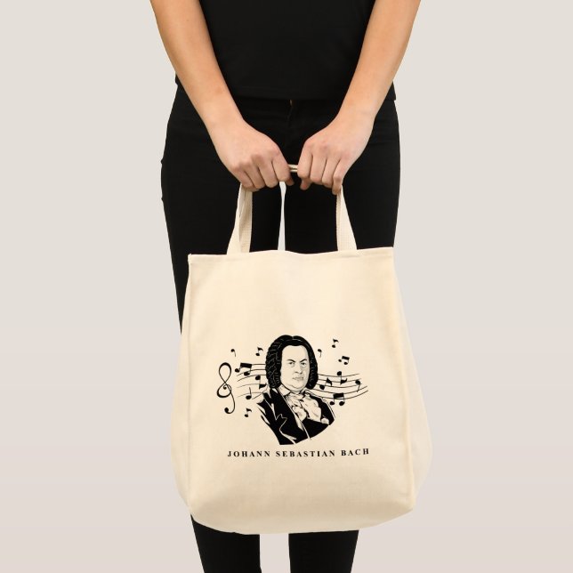 Bolsa Tote Johann Sebastian Bach Portrait e Bust com Notes (Frente (produto))