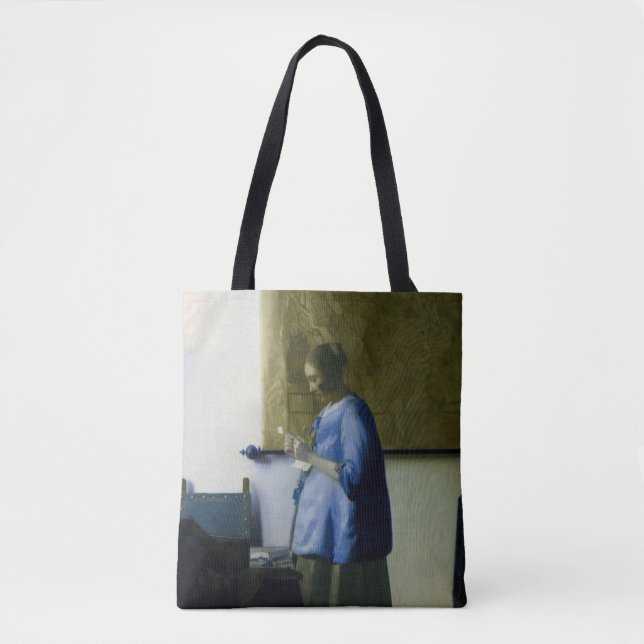 Bolsa Tote Johannes Vermeer - Mulher a azul lendo uma letra (Frente)