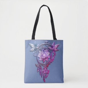 Bolsa Tote Jóia da flor do rosa da pervinca do nouveau da