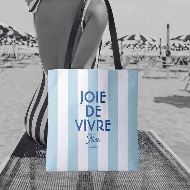 Bolsa Tote Joie De Vivre Nice Blue Cabana Stripe Francês (Criador carregado)