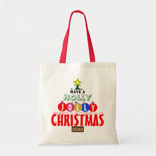 Bolsa Tote Jolly Enfeites de natal Reversible (Frente)