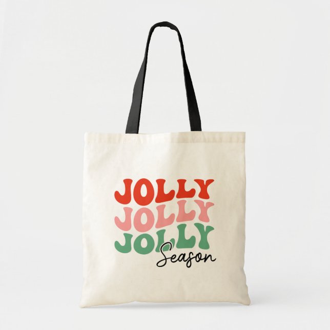 Bolsa Tote Jolly Jolly Jolly Season Retro Holiday Typografia (Frente)