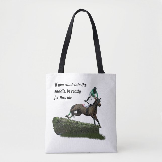 Bolsa Tote Jóquei em Cavalo Saltando em Saco Verde (Frente)