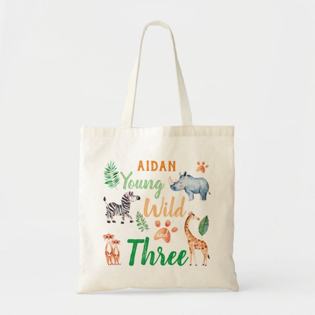 Bolsa Tote Jovem selvagem e três Safari Animal aniversário de (Frente)