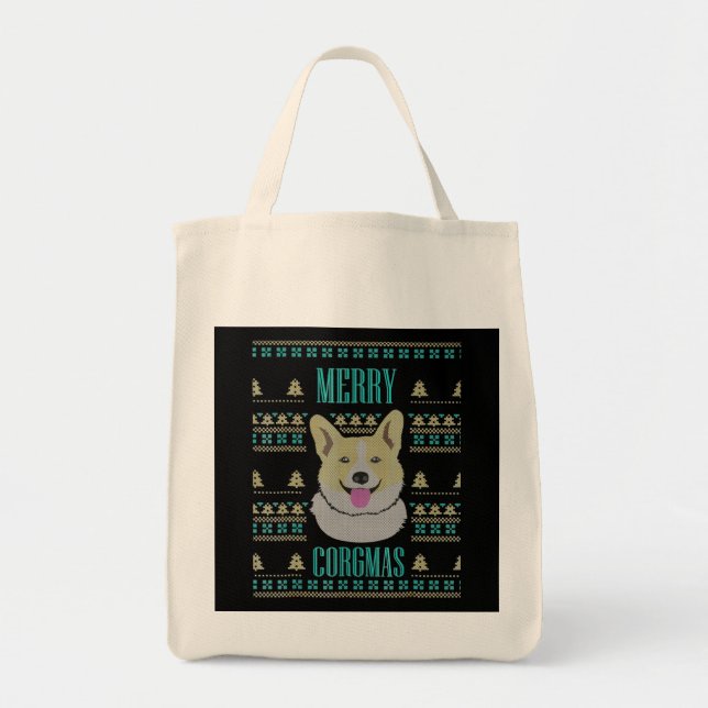 Bolsa Tote Joyeux Corgmas Ugly Christmas Corgi (Frente)