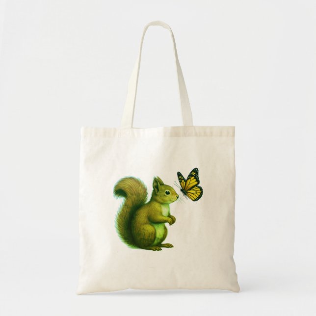 Bolsa Tote Joyful Chase – Happy Squirrel & Butterfly (Frente)