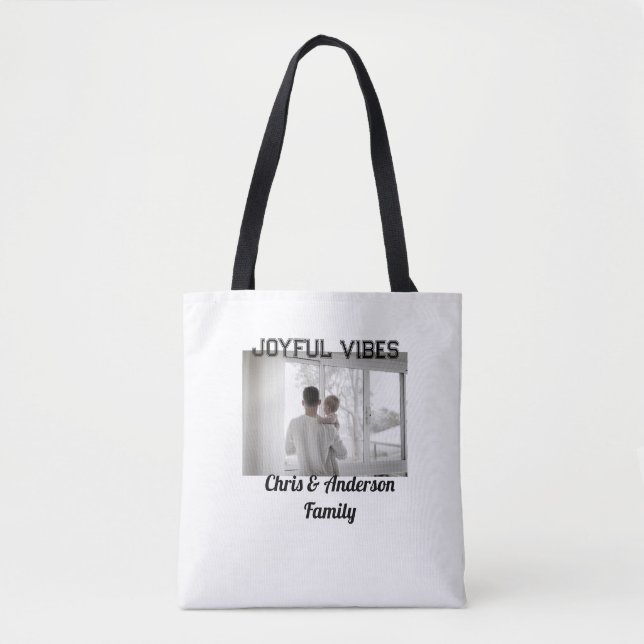Bolsa Tote Joyful Vibes pai filho da família Natal p (Frente)
