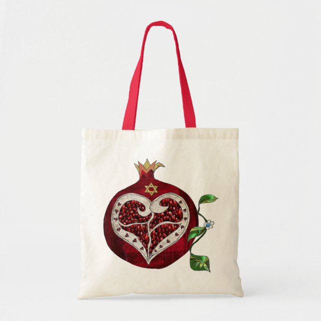 Bolsa Tote Judaica Pomegranate Heart Hanukkah Rosh Hashanah (Frente)