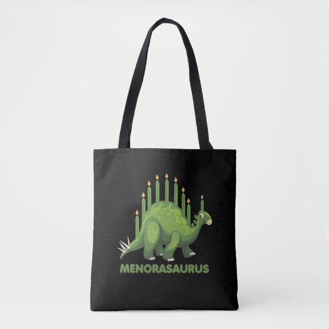 Bolsa Tote Judeu Hanukkah Dinossauro Menorah Judeu Dino Fãs (Frente)