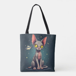 Bolsa Tote Judging Sphynx Cat UFO Space Cartoon Art