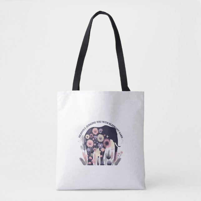 Bolsa Tote Julgando Silenciosamente Arte Floral Elefante (Frente)