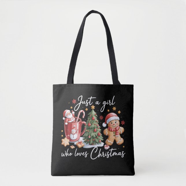 Bolsa Tote Just A Girl who Loves Christmas Coquette Bow  (Frente)