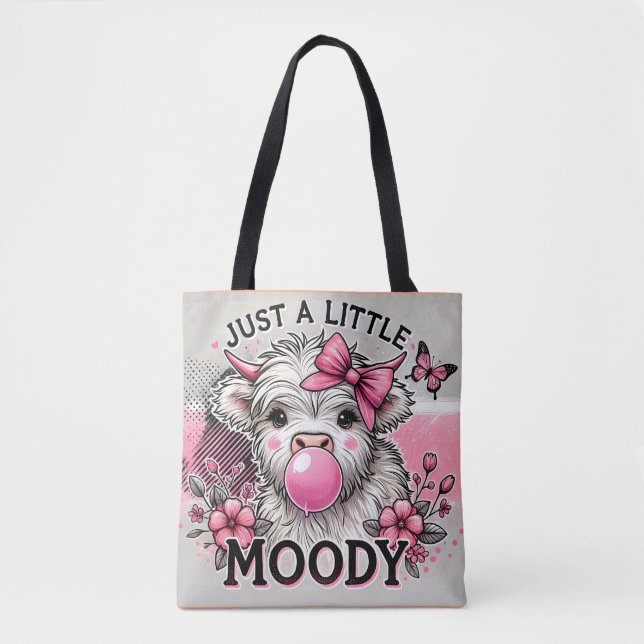 Bolsa Tote Just A Little Moody Highland Cow Pink Bow (Frente)