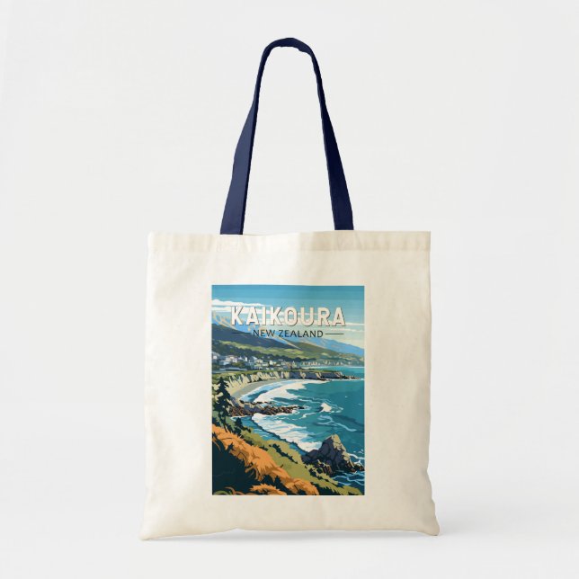 Bolsa Tote Kaikoura Nova Zelândia Viagem Art Vintage (Frente)