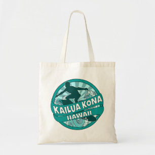 Bolsa Tote Kailua Kona Hawaii - logotipo do surfista teal tot