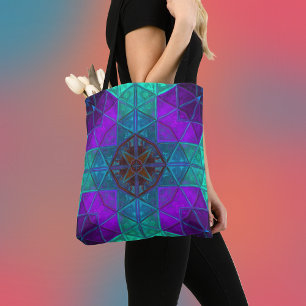 Bolsa Tote Kaleidoscope Quadrado Azul e Roxo