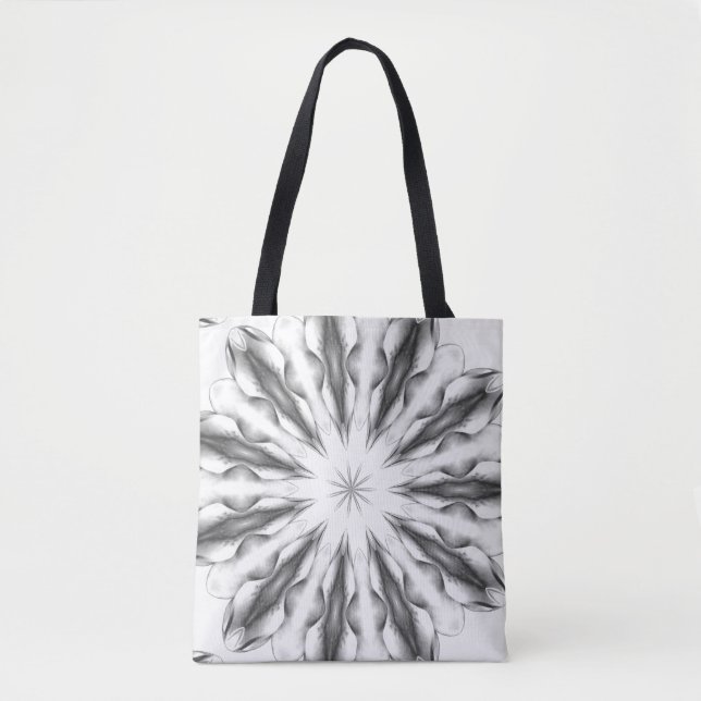 Bolsa Tote Kaleidoscópio em tons de cinza impresso no saco (Frente)