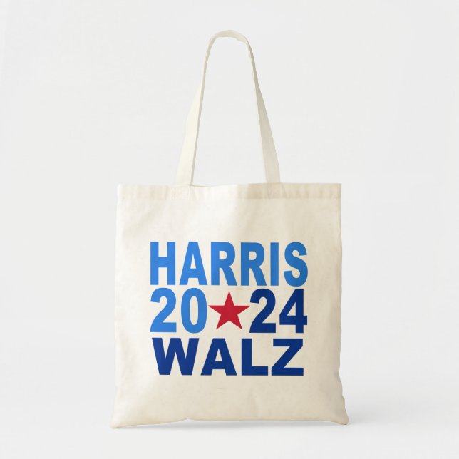 Bolsa Tote Kamala Harris Tim Walz 2024 reutilizável (Frente)