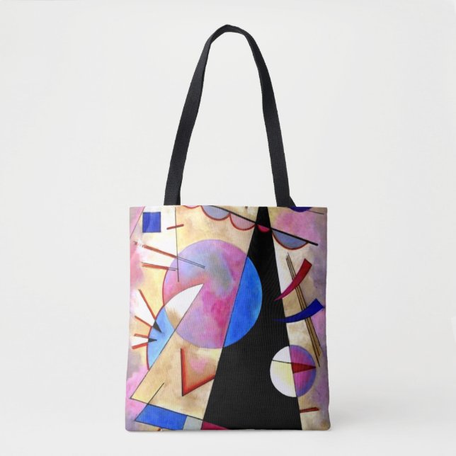 Bolsa Tote Kandinsky - Cubismo Abstrato com Rosa e Azul (Frente)