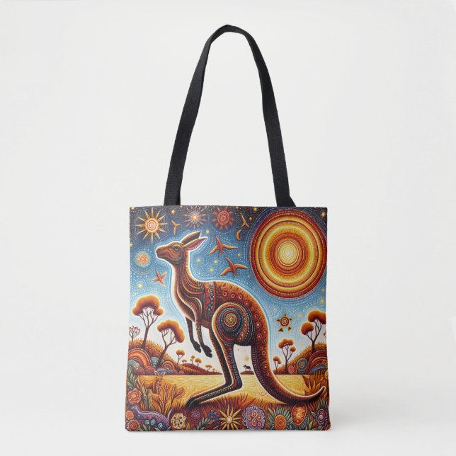 Bolsa Tote Kangaroo Aussie Estilo de Arte Aborígene (Frente)