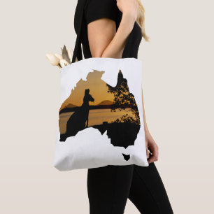 Bolsa Tote Kangaroo Sunset Austrália Preta, Branca e Dourada