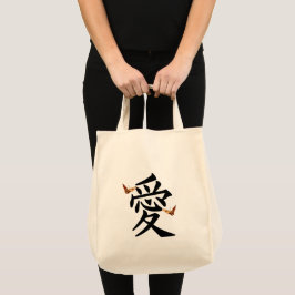 Bolsa Tote Kanji Por Amor Com Duas Borboletas