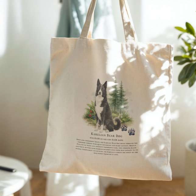 Bolsa Tote Karelian Bear Dog Watercolor Breed Quote (Criador carregado)