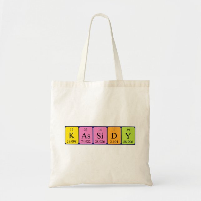 Bolsa Tote Kassidy com o nome da mesa periódica tote saco (Frente)