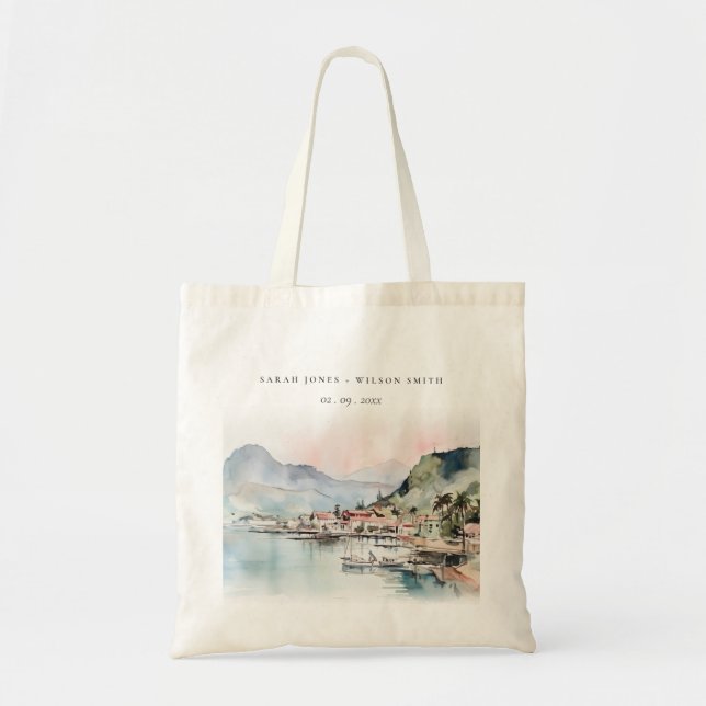 Bolsa Tote Kauai Hawaii Watercolor Landscape Wedding (Frente)