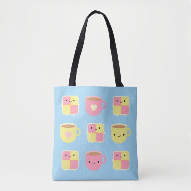 Bolsa Tote Kawaii Battenberg Cake & Cup (Frente)