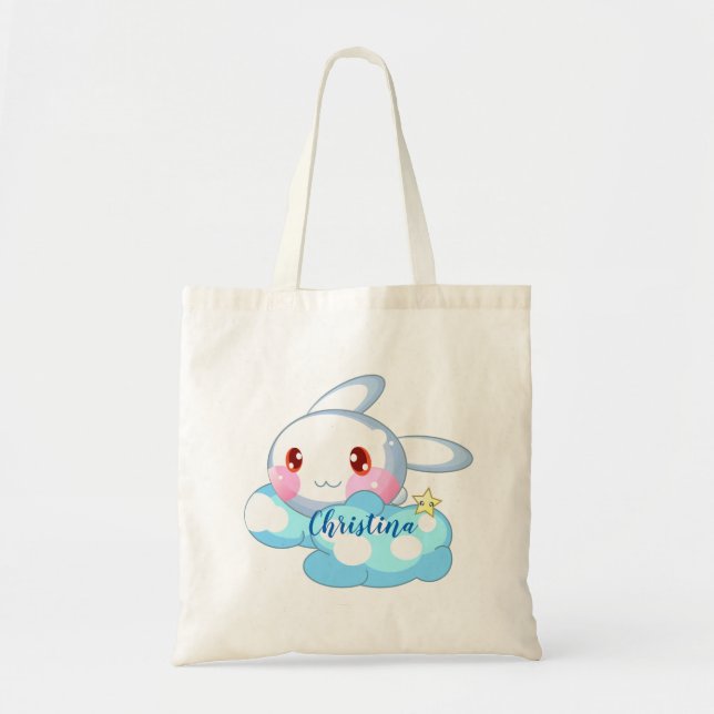 Bolsa Tote Kawaii Bunny, Cloud & Star Personalizado (Frente)