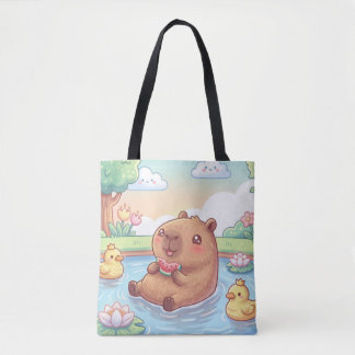 Bolsa Tote Kawaii capy in a pond