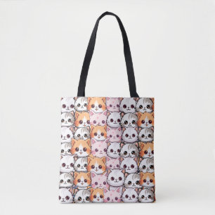Bolsa Tote Kawaii Cat feline Kitten rosto rabisco impressão