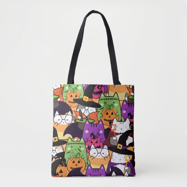 Bolsa Tote Kawaii Cat Halloween Patterno (Frente)