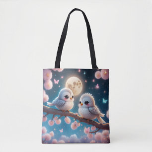 Bolsa Tote Kawaii Charming Birds sob luz da Lua
