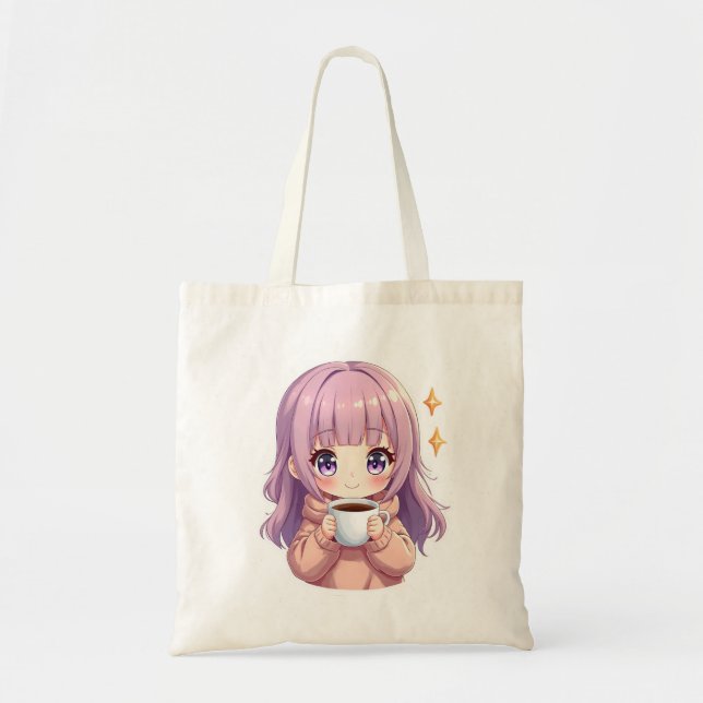 Bolsa Tote Kawaii Cozy Coffee Girl – Pastel Aesthetic sticker (Frente)