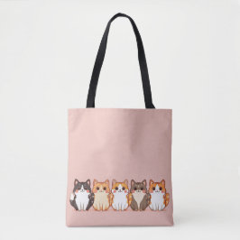 Bolsa Tote Kawaii Cutie Kitty Crew Girly Peach Pink Cat Mom 