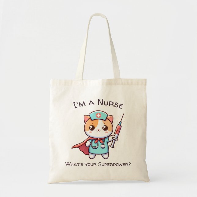 Bolsa Tote Kawaii Enfermando o saco com o gato-enfermeiro sup (Frente)