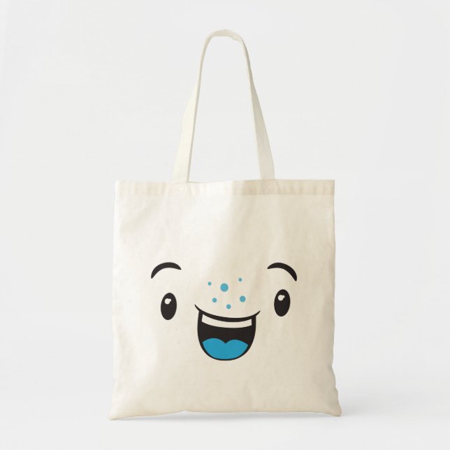Bolsa Tote Kawaii Face Tote Bag Azul Sorria (Frente)