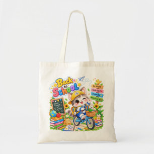 Bolsa Tote Kawaii Gato de Bicicleta Volta às Aulas
