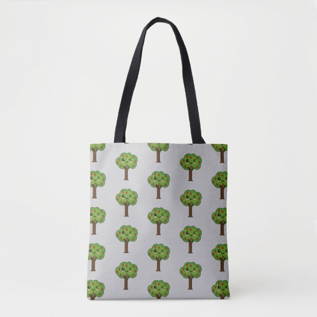 Bolsa Tote Kawaii Happy Winking Apple Tree (Frente)