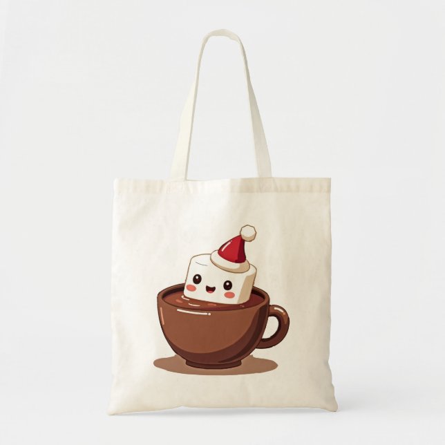 Bolsa Tote Kawaii Hot Cocoa Mug Smiling Marshmallow Tote Bag (Frente)