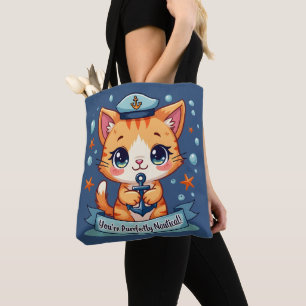 Bolsa Tote Kawaii Náutico Cat Navegando Anchor Pun