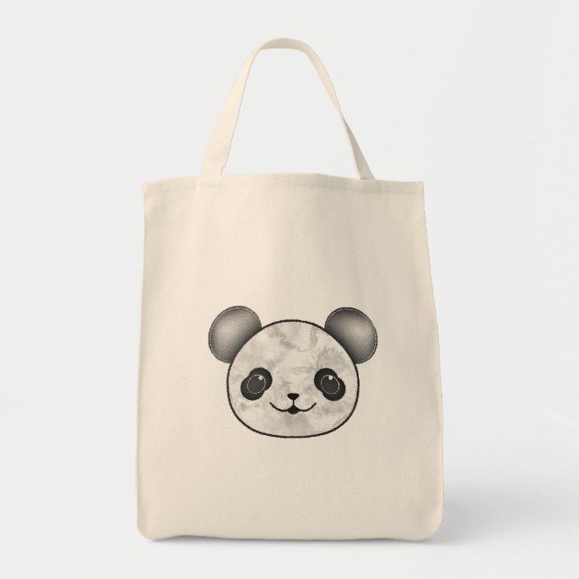 Bolsa Tote Kawaii Panda Desenhando Em Preto E Branco (Frente)