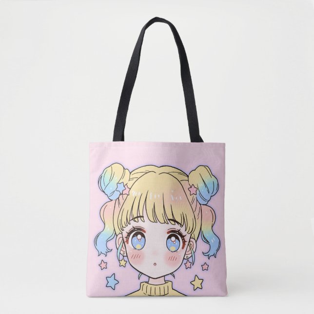 Bolsa Tote Kawaii Pastel Star Girl Portrait (Frente)