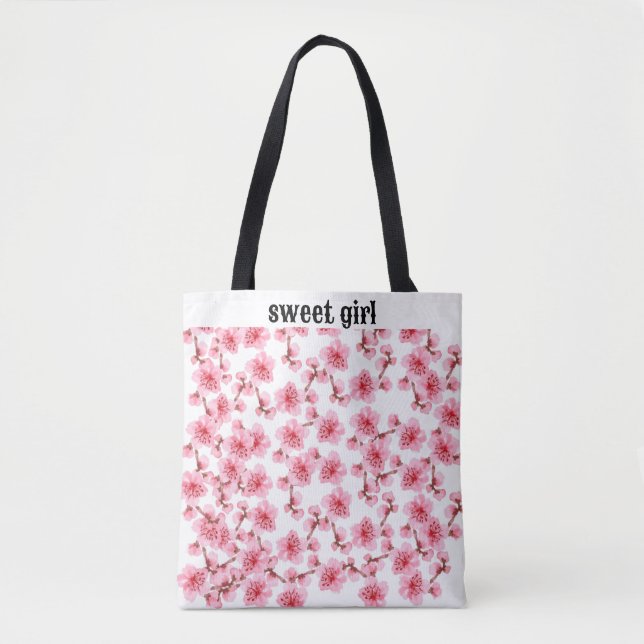 Bolsa Tote kawaii pink cherry blossoms (Frente)