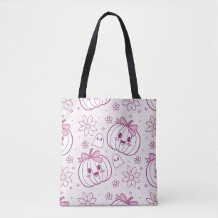 Bolsa Tote Kawaii Pumpkins, Fantasmas e Flores