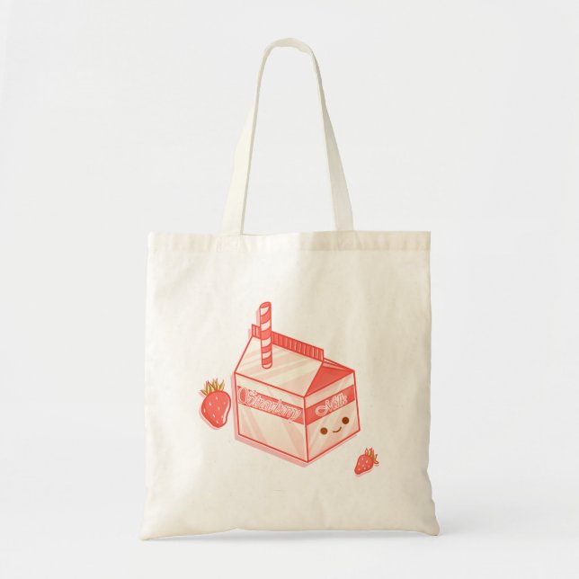Bolsa Tote Kawaii Strawberry Milk Carton - Cute Aesthetic Art (Frente)